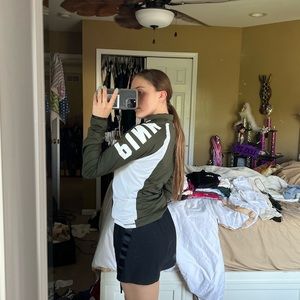 Pink half zip olive green